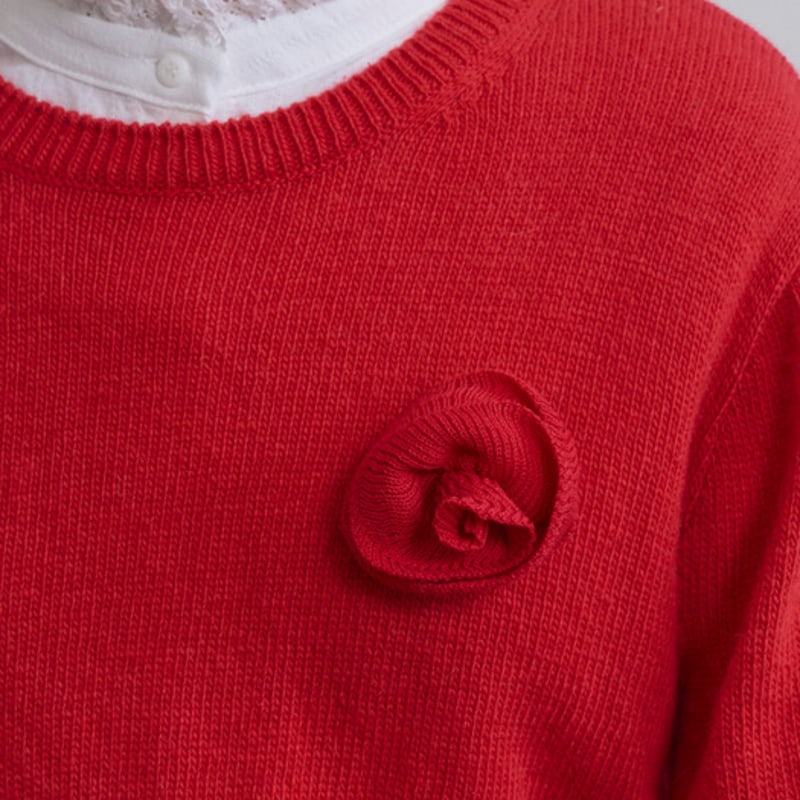 TINKNIT Knit Corsage Brooch_red ,beige