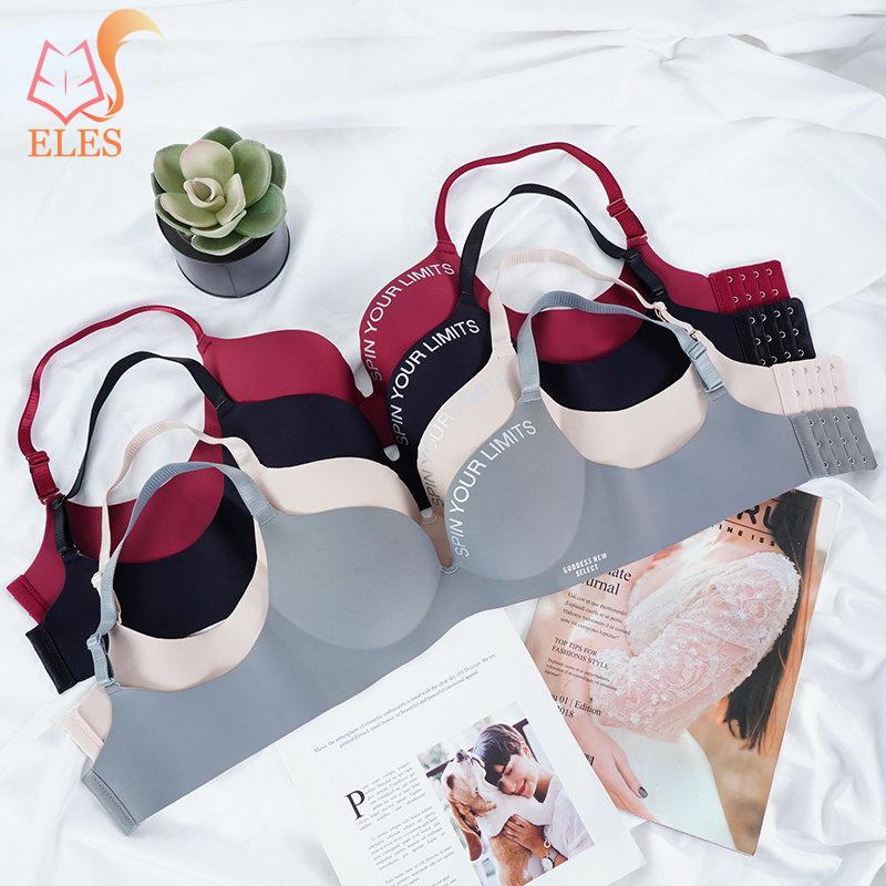 Женский бесшовный бюстгальтер с буквенным принтом без стального кольца, мягкий бюстгальтер из ледяного шелка, сексуальный бюстгальтер пуш-ап со сборками