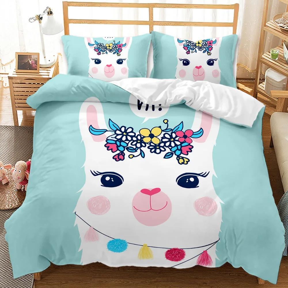 Комплект постельного белья с изображением животных ламы и милых альпак для мальчиков и девочек, двуспальный пододеяльник, наволочка для кровати, детский и взрослый домашний текстиль