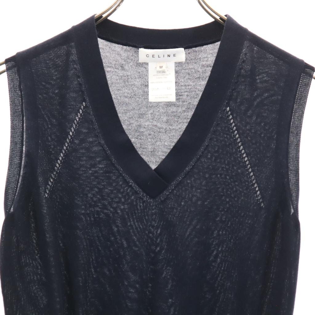 Celine Сделано в Италии Жилет вязаный с V-образным вырезом и короткими рукавами M Темно-синий Женский Б/у