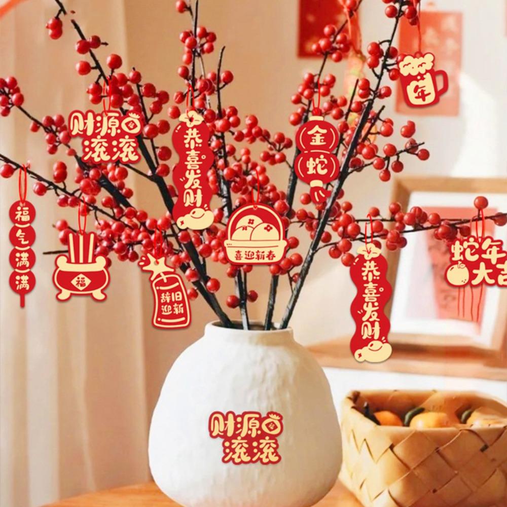16PCS Spring Festival Blessing Card Hanging Ornament Potted Plant Decoration Snake New Year Decor