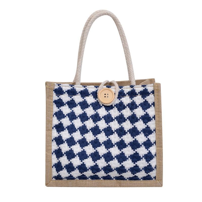 Клетчатая льняная холщовая сумка на одно плечо, сумка-тоут, классическая сумка для покупок, сумка-шоппинг в стиле ретро в стиле знаменитостей из Интернета, женская сумка в стиле ретро