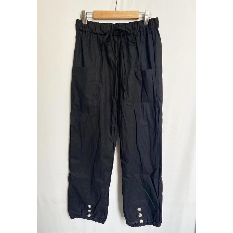 Women Elastic Waist Linen Blend Pants Drawstring Cropped Trousers With 10 Color Options