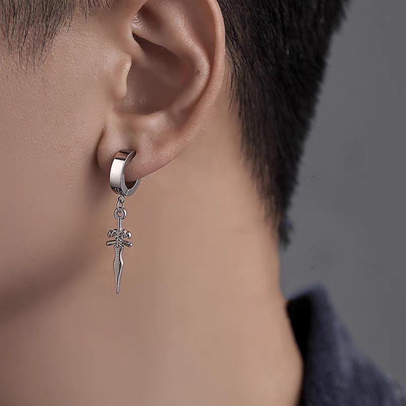 Длинные винтажные серьги в форме меча из нержавеющей стали с пирсингом, висячие мужские и женские панк-украшения для ушей для женщин
