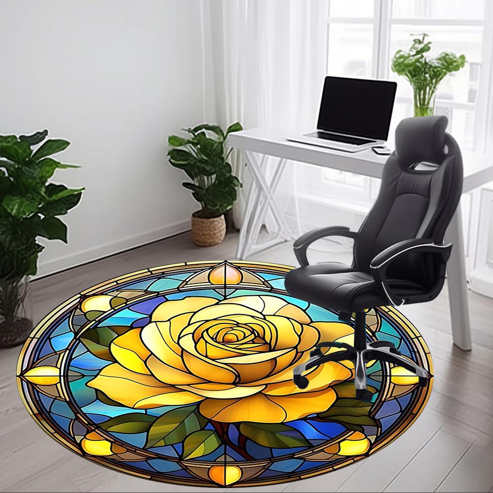 1pc Rose Window Office Round Area Rug,  Mat Suitable For Office, Under Office Chairs Bedroom Living Room Home Decor, Room Deco