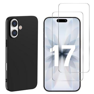 Черный чехол для iPhone 17 и 2 закаленных стекла Защитная пленка для экрана Phonillico®