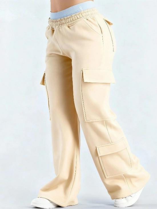 Women's Autumn-Winter Fleece-Lined Cargo Sweatpants – Fitness Casual Wide-Leg with Drawstring