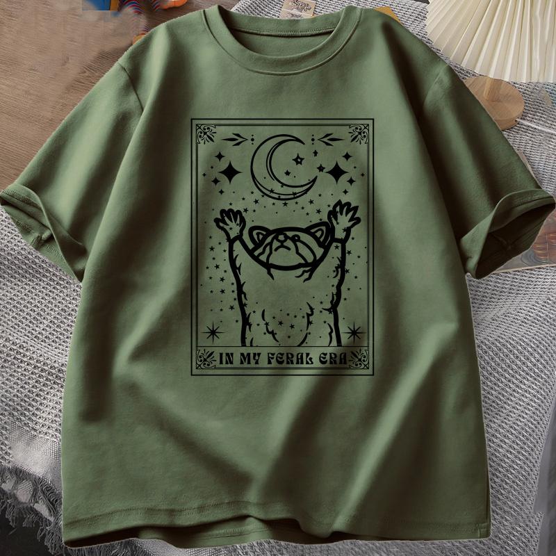 Футболка с изображением енота In My Feral Era Футболка с изображением енота Футболка с принтом карт Таро Летняя хлопковая футболка с коротким рукавом Одежда унисекс
