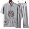 Middle-aged and Elderly Summer Thin Cotton and Linen Tang Suit Men's Suit Short-sleeved T-shirt Chinese Style Embroidered Shirt