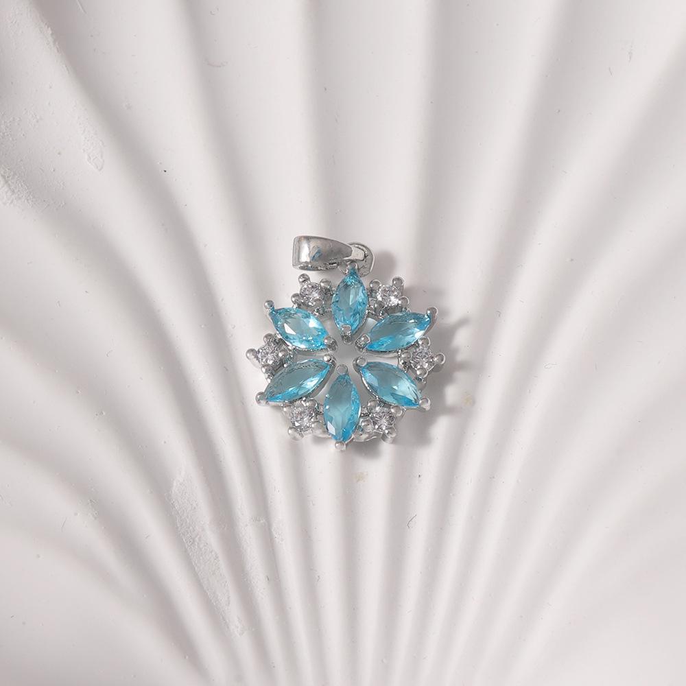 Blue Diamond Snowflake Silver Pendant, Fairy Winter Women's Clavicle Chain