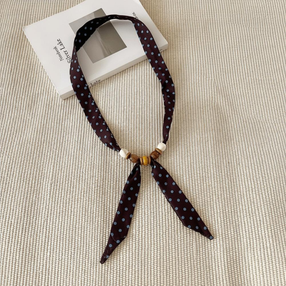 Beads Thin Polka Dot Neckerchief Pearl Collar Decor New Silk Scarf Necklace Women Daily Outfit