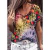 Vintage Women 3D Print T Shirt Short Sleeve V Neck Tops Comfortable T-shirts