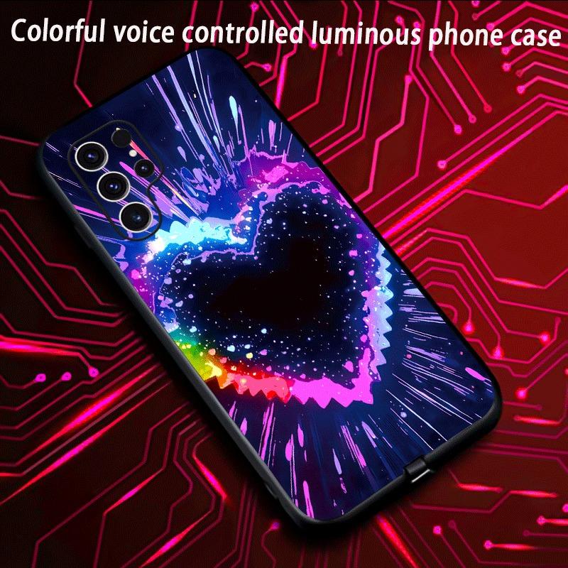 Красочный Светящийся Чехол-Сердце со Звездами для Samsung S26 S25 S24 S23 Ultra S22 Plus Zfold 5 6 7 Закаленное Стекло Светодиодная Задняя Панель