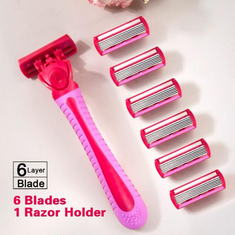 1 Set Manual Women's Body Bikini Hair Removal Safety Razor 6-layer Stainless Steel Shaver Body Hair Trimming