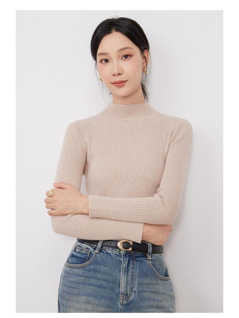 Women's Long Sleeve High-Neck Slim Fit Knit Sweater - 2025 Autumn/Winter Collection