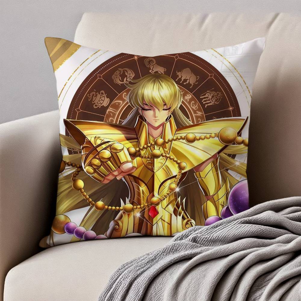 Анимация 12 Золотых S-Святых S-Сейи Наволочка Подушка Анти-пылевой клещ Наволочка Невидимая молния Шелковистый короткий плюш Чехол для диванной подушки