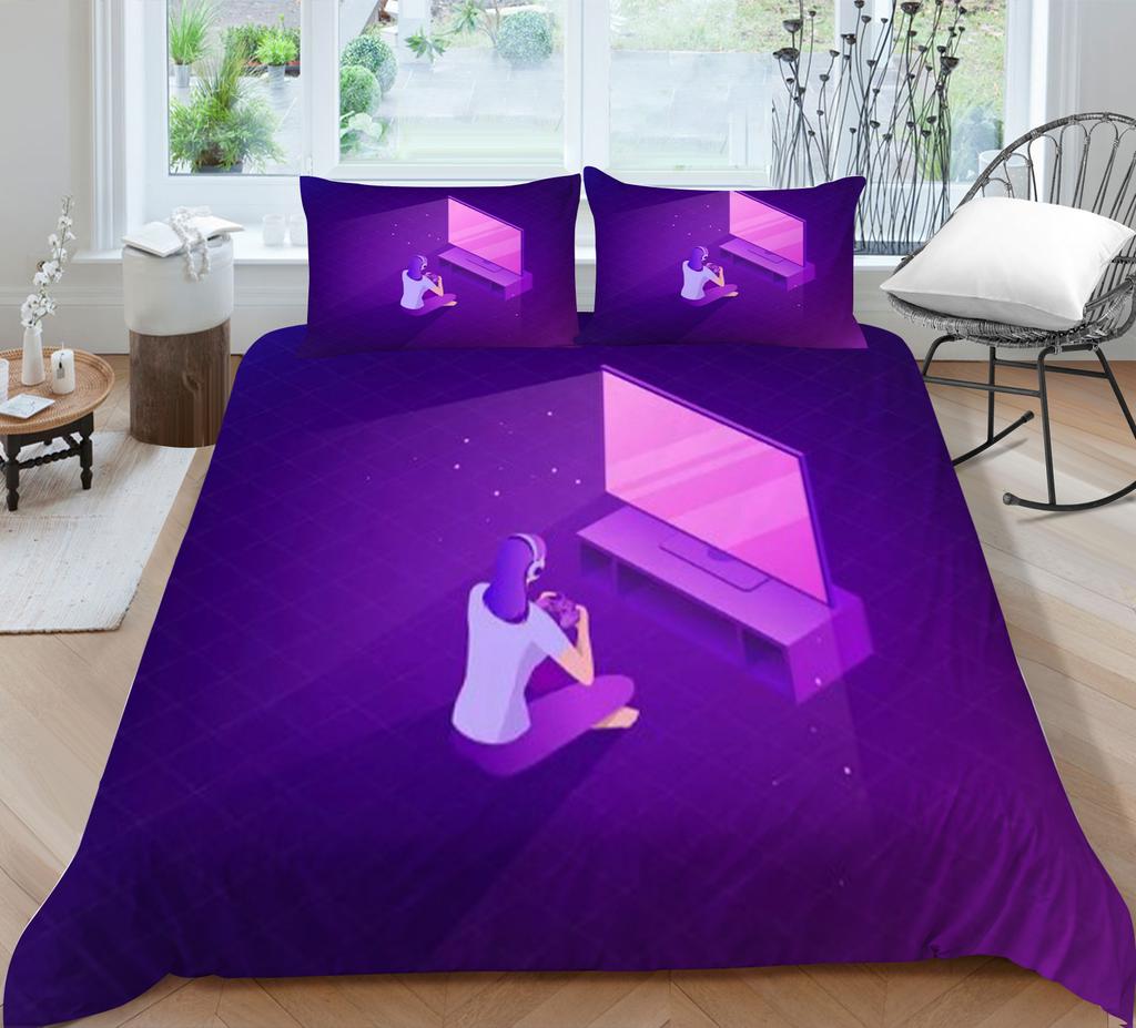 3D Game Handle Pattern Luxury Home Bedding Set Full Size Quilt Cover and Pillowcase for Boys and Men Game Lovers Room Bedroom Bedding