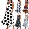 Women's Summer Loose Crewneck Wave Dot Print Sleeveless Large Swing Dress With Pocket