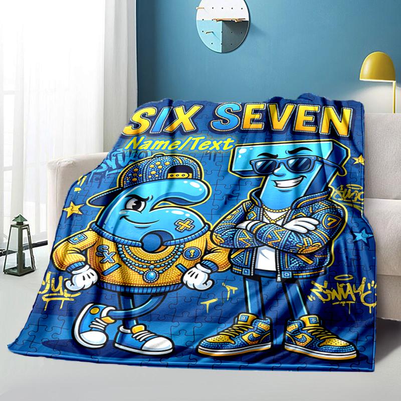 1PC Custom Name "Six Seven Urban Characters" flannel blanket versatile,all-season throw suitable for the living room,bedroom,camping,travel,and gift
