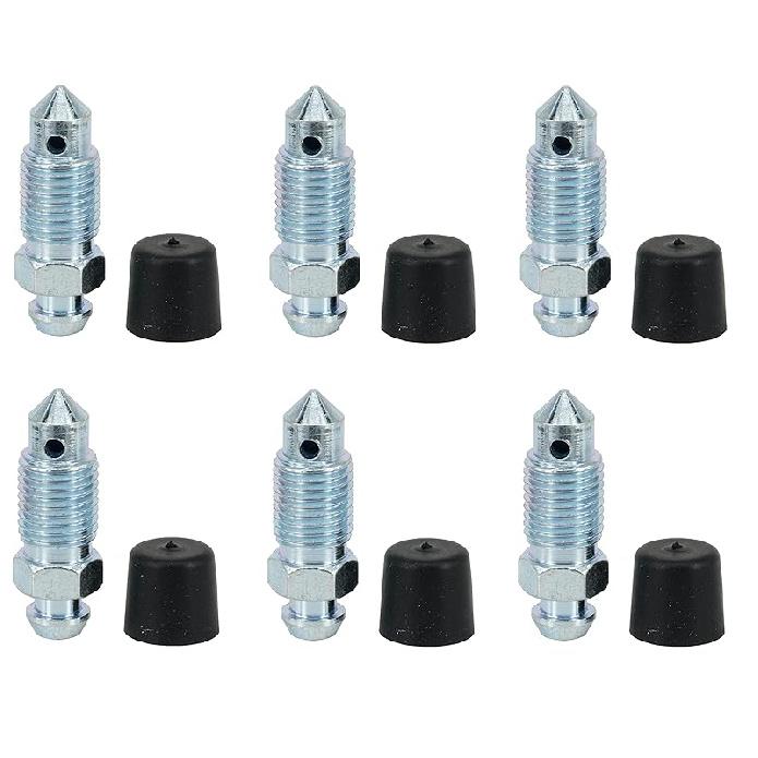6 PCS H9402-6 Brake Bleeder Screws - Caliper Bleeder Screw With Rubber Cap, 3/8-24 X 1.18 Inch Length, Bleed Kit