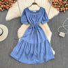 RUGOD 2022 летнее корейское платье с квадратным вырезом на талии, тонкое платье с пышными рукавами и колокольчиком, маленькое платье с галстуком