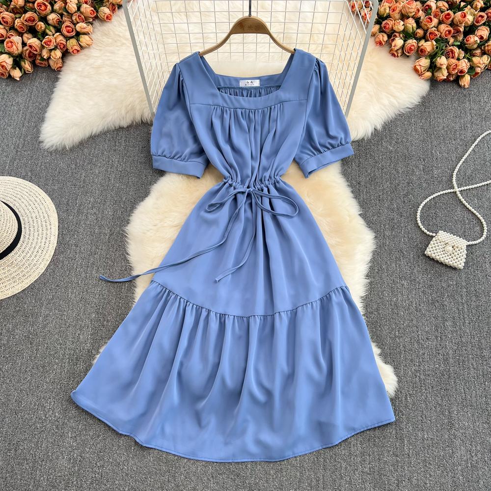 RUGOD 2022 летнее корейское платье с квадратным вырезом на талии, тонкое платье с пышными рукавами и колокольчиком, маленькое платье с галстуком