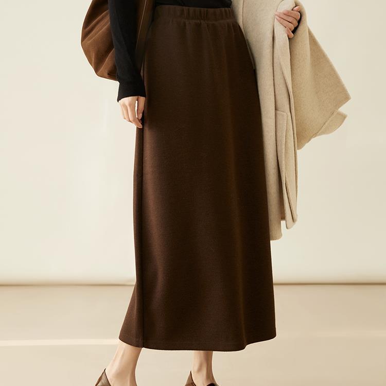 All-match Skirt Straight Wool Acetic Acid Rear Slit Skirt