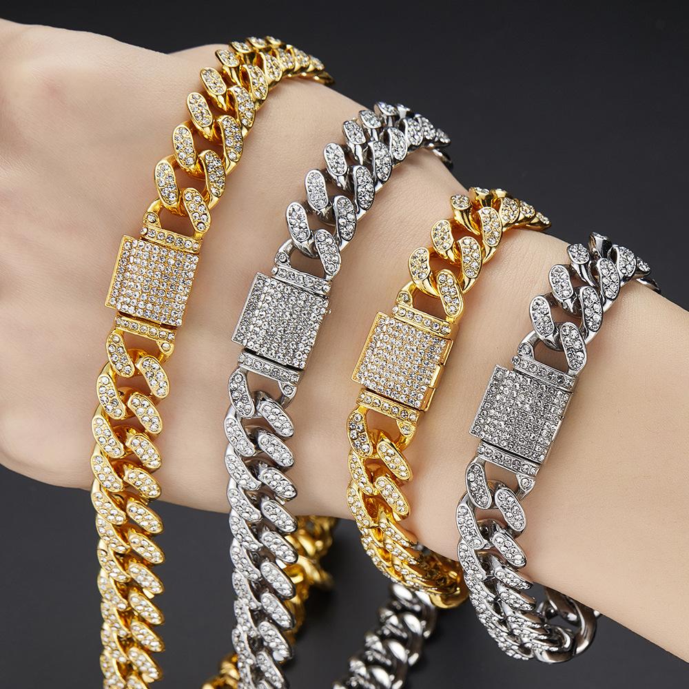 12mm Iced Out Crystal Prong Miami Cuban Chain Necklace for Women Men Bling Paved Rhinestone Choker Necklace Hip Hop Jewelry Gift