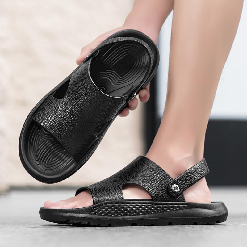 New Handmade Flats Summer Male Sandals Men Breathable Leather Shoes Man Outdoor Men Sandals Antiskid Beach Sandals Hollow Shoes