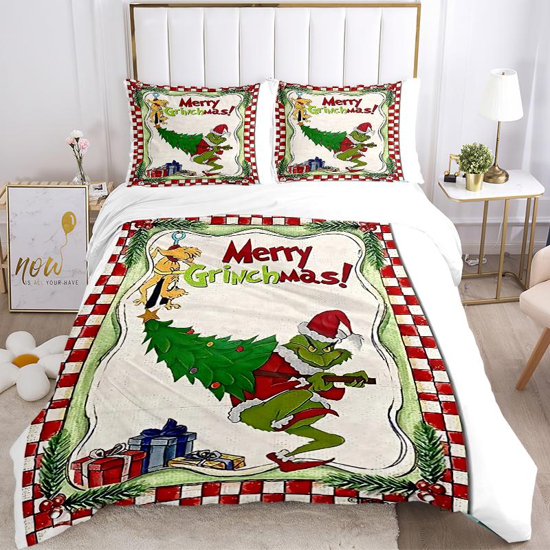 3Pcs Grinch Christmas Card Bedding Sets For All Sizes New 3D Printed Bed Cover Comforter Duvet Cover Pillowcase Bedroom Decoration