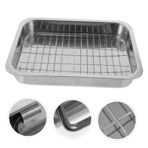 GRIRIW Противень из нержавеющей стали с решеткой, Набор противней для духовки, Прямоугольная кухонная форма, Многофункциональная посуда для духовки для тостера, выпечки и сервировки