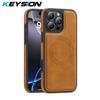 KEYSION Роскошный ретро-чехол из ПУ-кожи с MagSafe для iPhone 16 Pro Max, магнитный ударопрочный задний чехол для iPhone 16 Plus