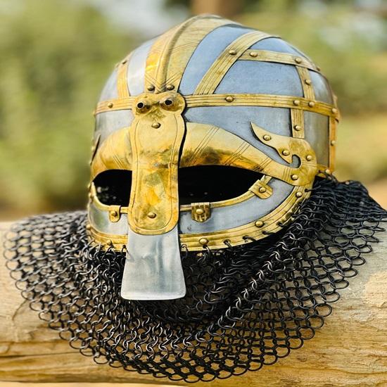 Viking Chainmail Helmet Vandal Medusa Steel and Brass Helmet Chainmail Hand Forged Armor Helmet Best Gift