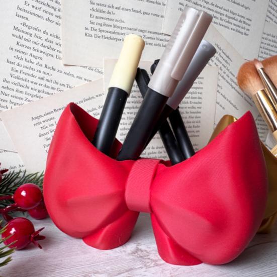 Cute Bow Toothbrush Holder Makeup Brush Organizer Bow Shaped Brush Stand Comb Pen Pencil Container for Bathroom Vanity Countertop