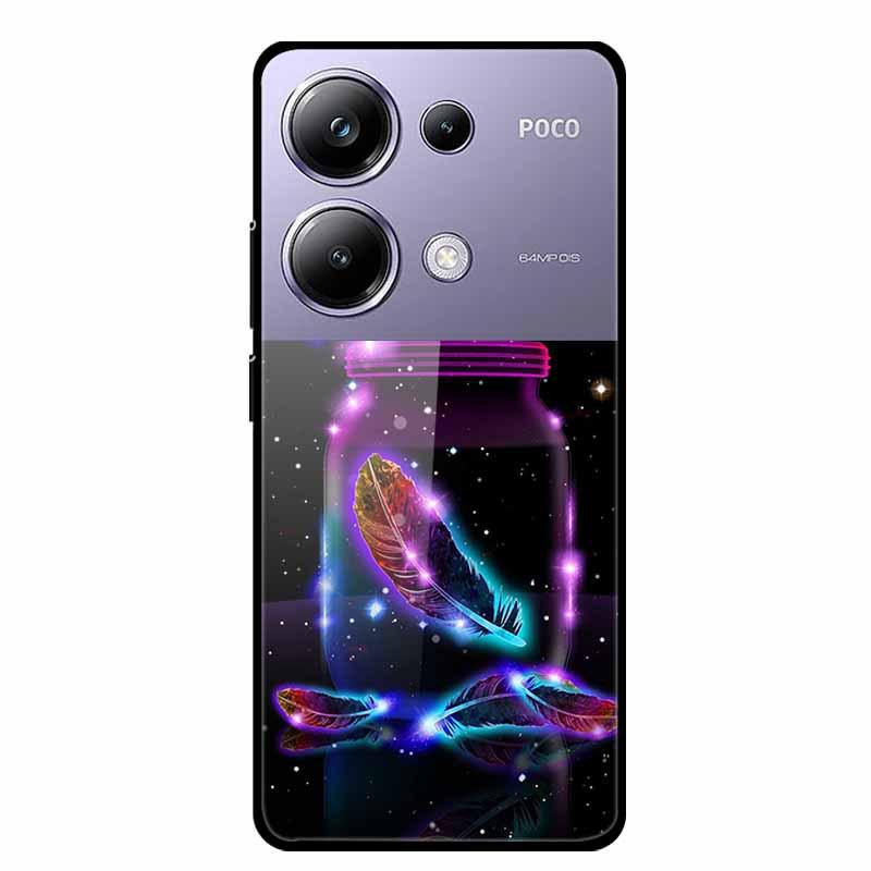 Красочный эстетичный чехол из закаленного стекла для Redmi 12 5G и POCO M6 PRO