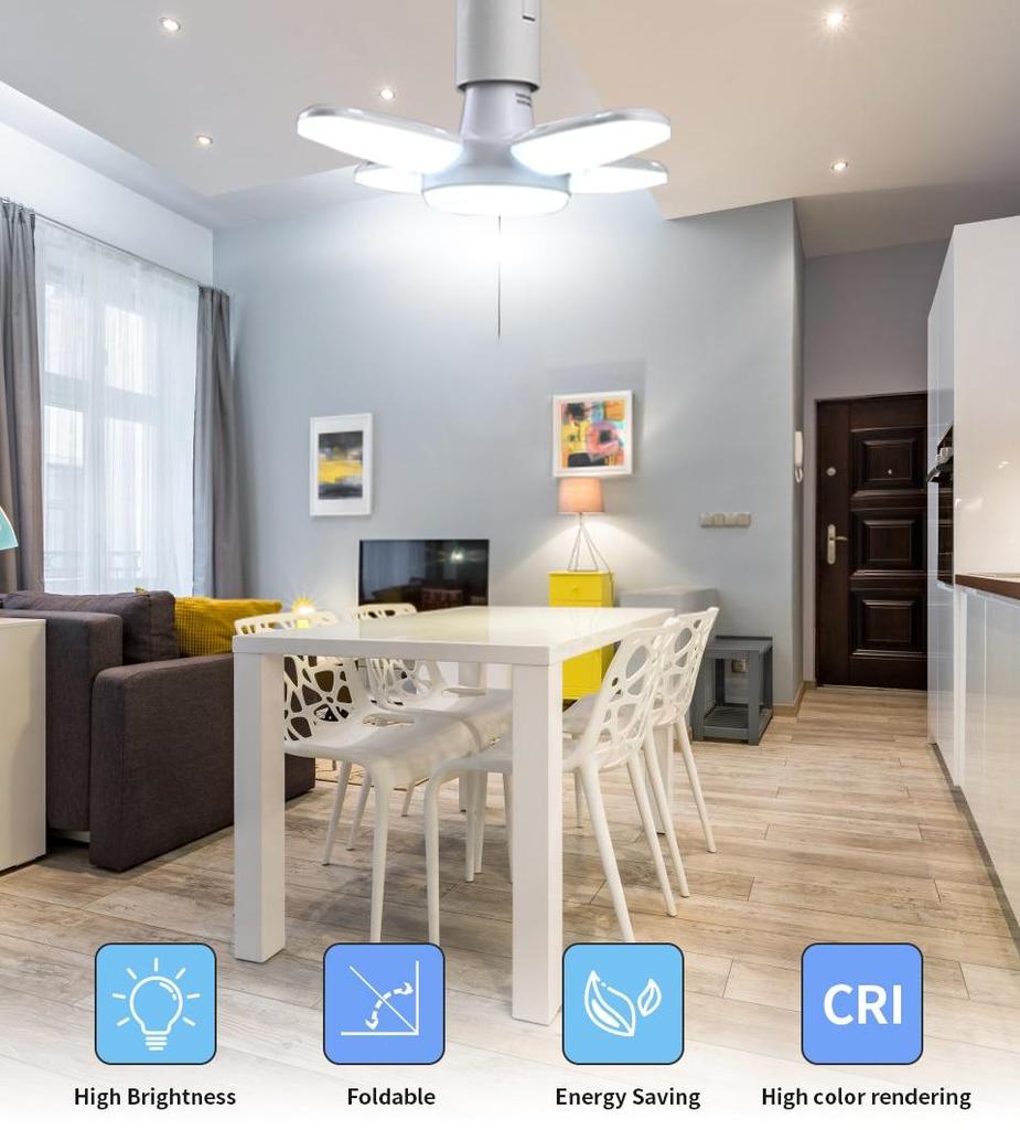 E27 Светодиодная лампа с лопастями вентилятора, лампа синхронизации 28 Вт, складная светодиодная лампа Lampada