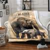 Elephant And Calf Walking Together In A Ured Background With Overlay Gift Customizable Blanket Personalized Name Comfortable Suitable For Sofa Couch