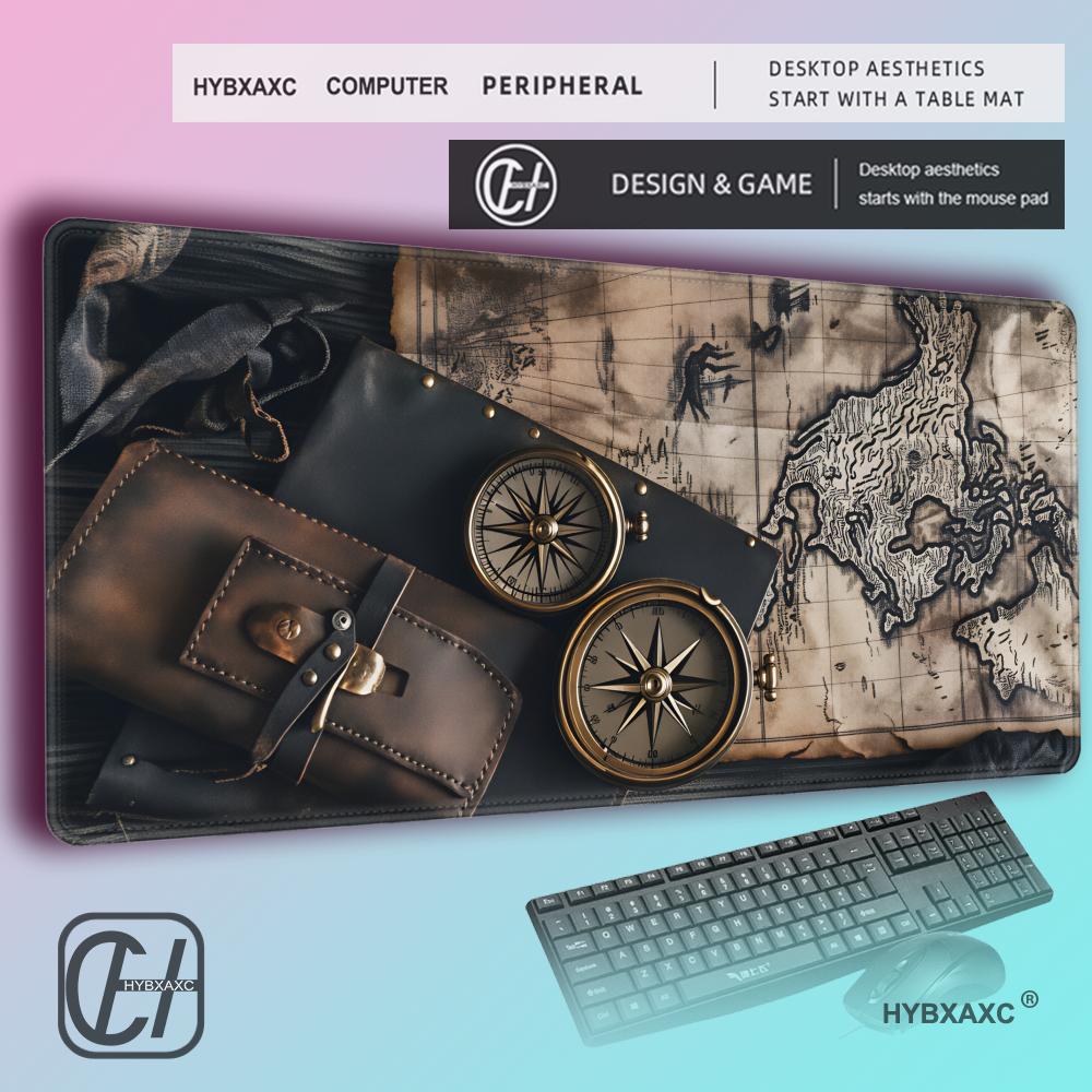 HYBXAXC Vintage Steampunk Compass Design MousePad Nonslip Locking Edge PC Laptop Accessories Rubber Keyboard Game DeskMat