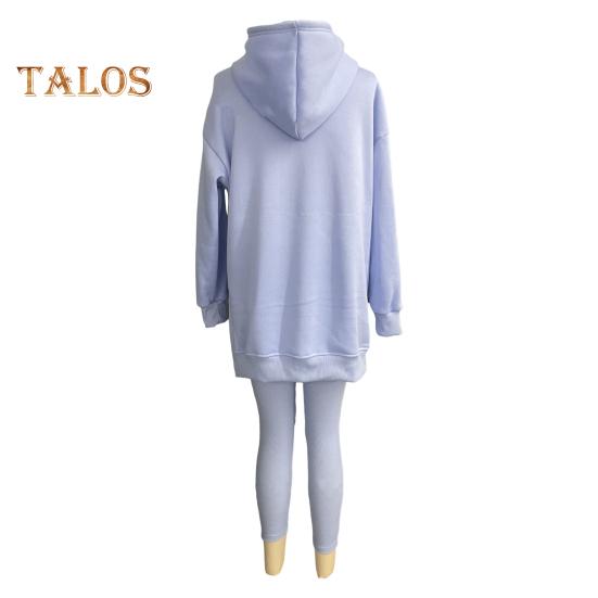 Комплект из 2 предметов: топ и брюки, длинный рукав, капюшон, разрез, толстовка с капюшоном, эластичная талия, облегающие брюки, спортивный костюм для фитнеса, повседневная домашняя одежда для школы