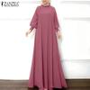 Women Casual Stand Collar Loose Long Sleeve Long Dress