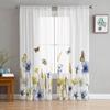 Прозрачная штора с цветком и бабочкой, пшеничными ушками для гостиной, спальни, тюлевая занавеска для кухни, вуаль, штора, жалюзи, панели