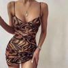 Women's Tiger Print Summer Thin Casual Home Party Low-cut Halter Dress