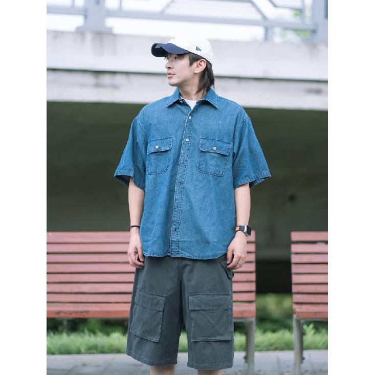 Мужская летняя рубашка с коротким рукавом, мужская ретро свободная повседневная рубашка с рукавом пять четвертей, модная брендовая рубашка для верхней одежды