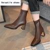 Осенне-зимние женские ботильоны, модные короткие эластичные ботильоны с квадратным носком, лаконичные туфли на толстом высоком каблуке
