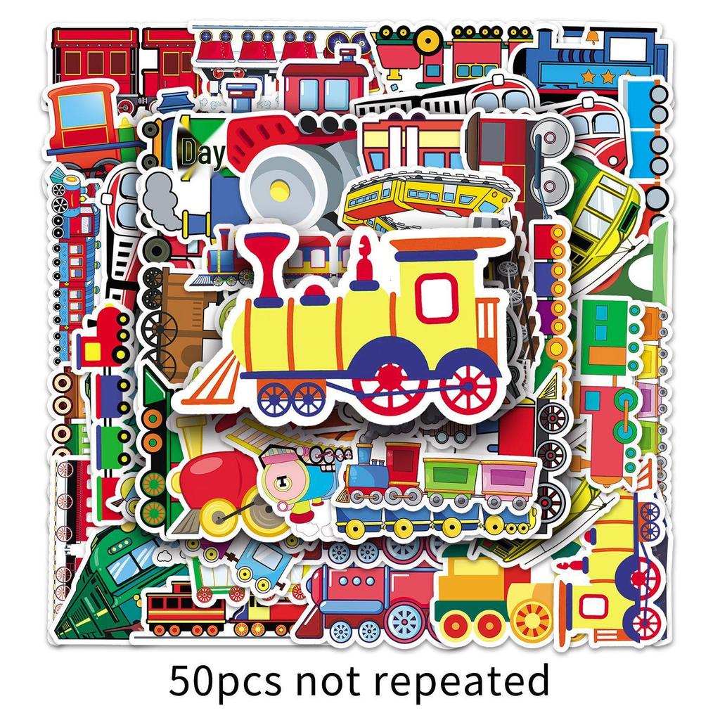 50 Креативных Мультяшных Наклеек с Поездами: Водонепроницаемые украшения для чемоданов, самокатов, компьютеров и многого другого