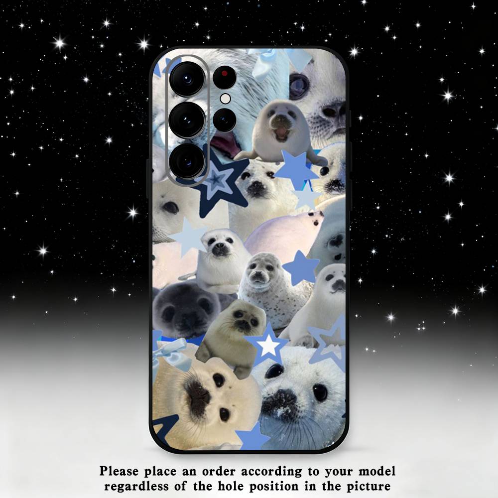 Cute animal seal Phone Case For Samsung S25,S24 Ultra,S20,S30 plus,S22 plus,S23,S30 Ultra 5G Silicone Black Shell