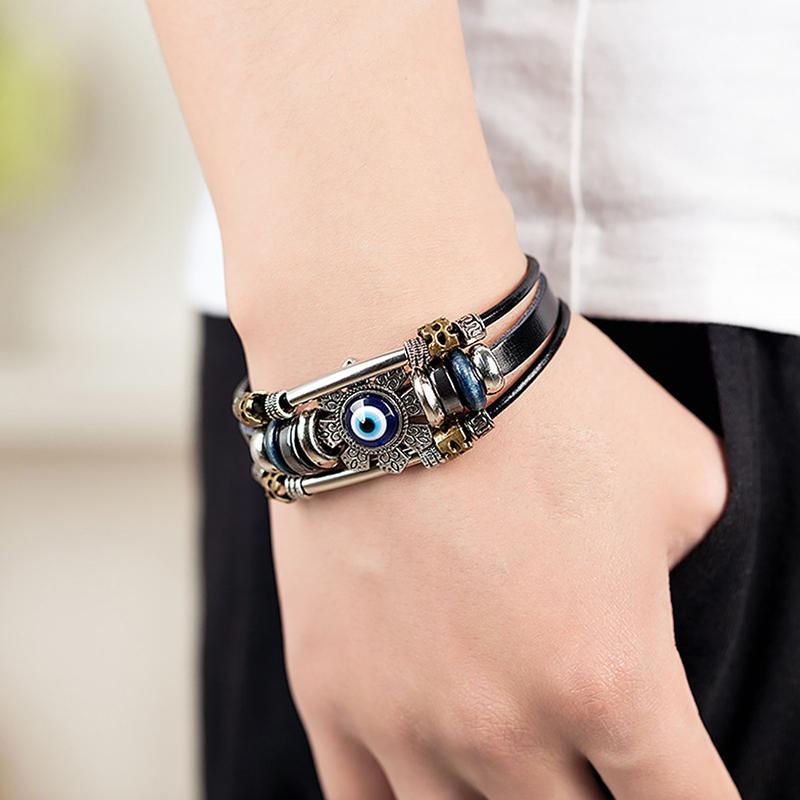 Lucky Eye Turkish Evil Eye Bracelets Punk Multilayer Leather Handmade Bracelet