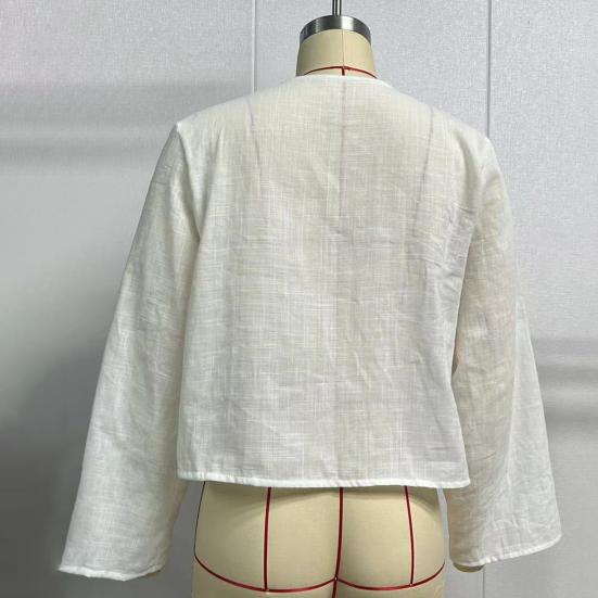 Женская рубашка с v-образным вырезом и длинным рукавом, свободная посадка, однотонная рубашка, топы, летний кардиган на шнуровке с бантом, рубашка с завязкой на галстуке, топ