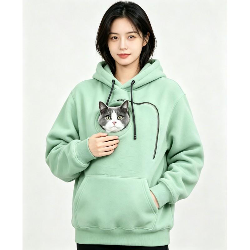 Womens Hooded Fleece Pet Carrier Sweatshirt Loose Fit Long Sleeve Streetwear Winter