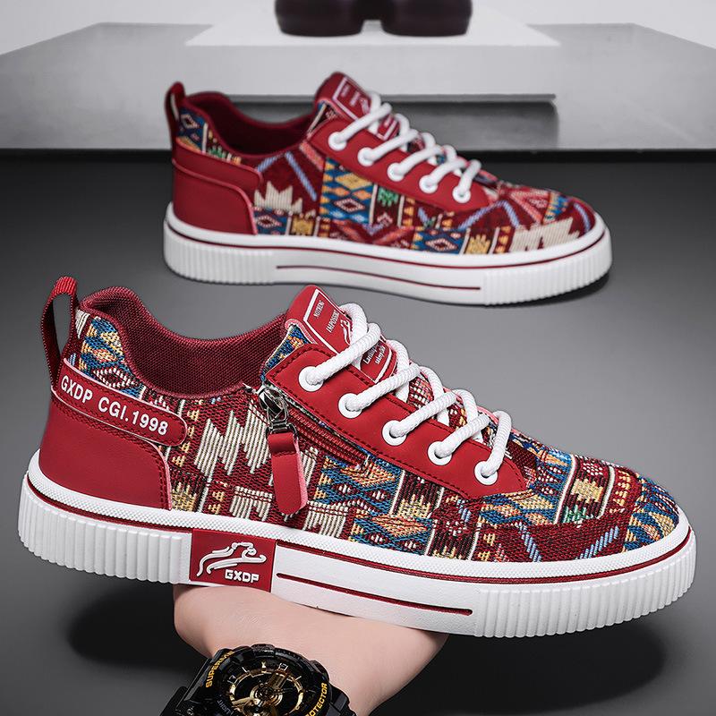 Мужская обувь 2025 лето новая мужская молодежный стиль национальный тренд персонализированная спортивная обувь на доске низкий верх студенческая уличная повседневная обувь